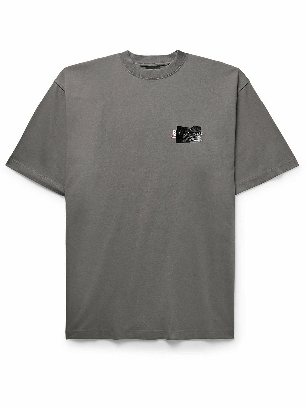 Photo: Balenciaga - Gaffer Oversized Logo-Embroidered Appliquéd Cotton-Jersey T-Shirt - Gray