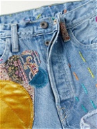 KAPITAL - Slim-Fit Distressed Embellished Jeans - Blue