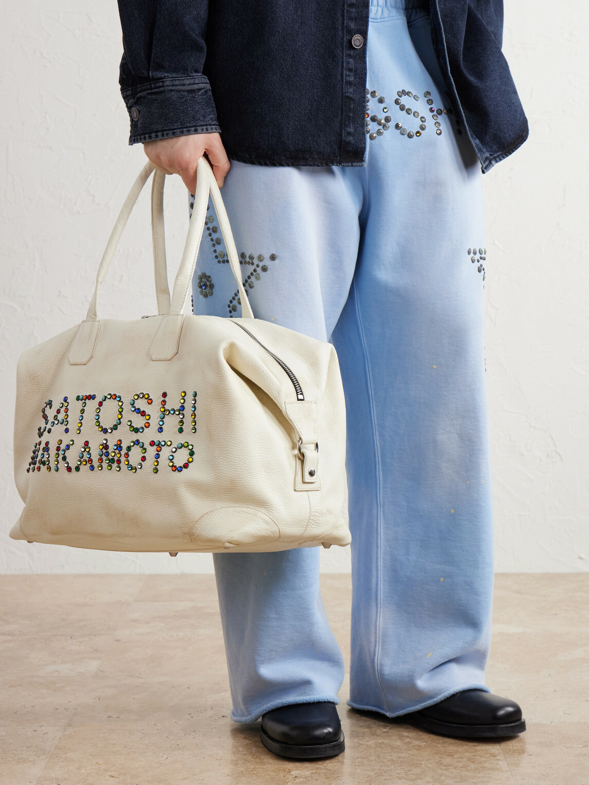 Satoshi Nakamoto - Studded Embellished Leather Weekend Bag - White
