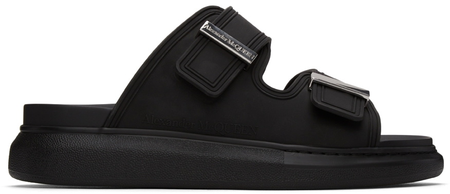 Alexander McQueen Black Rubber Hybrid Slides