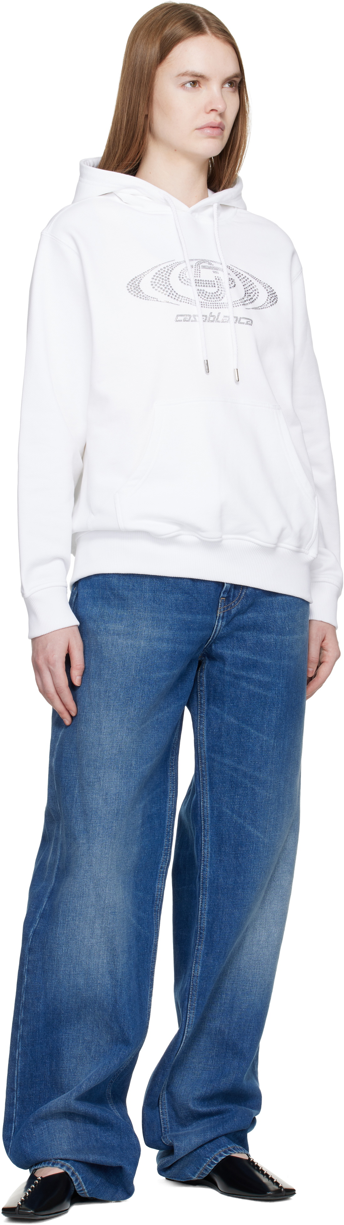 Casablanca Off-White Crystal Warped Logo Hoodie