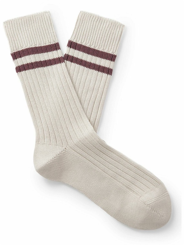 Photo: Brunello Cucinelli - Striped Ribbed Cotton Socks - White