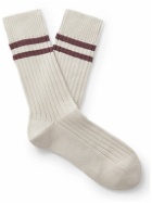 Brunello Cucinelli - Striped Ribbed Cotton Socks - White