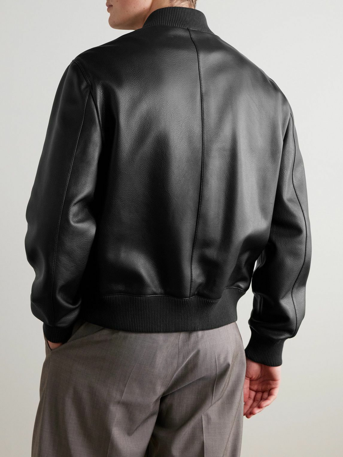 Mr P. - Full-Grain Leather Bomber Jacket - Black