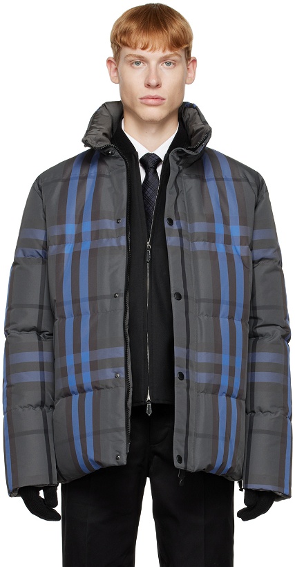 Photo: Burberry Gray Check Reversible Down Jacket