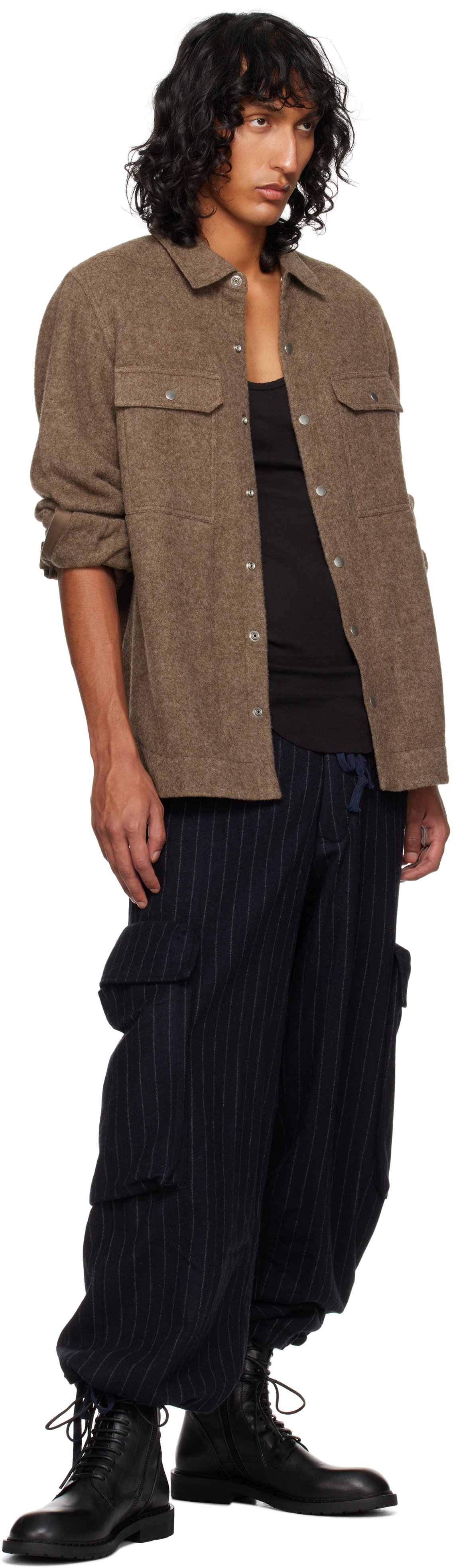 Greg Lauren Navy Wide-Leg Cargo Pants