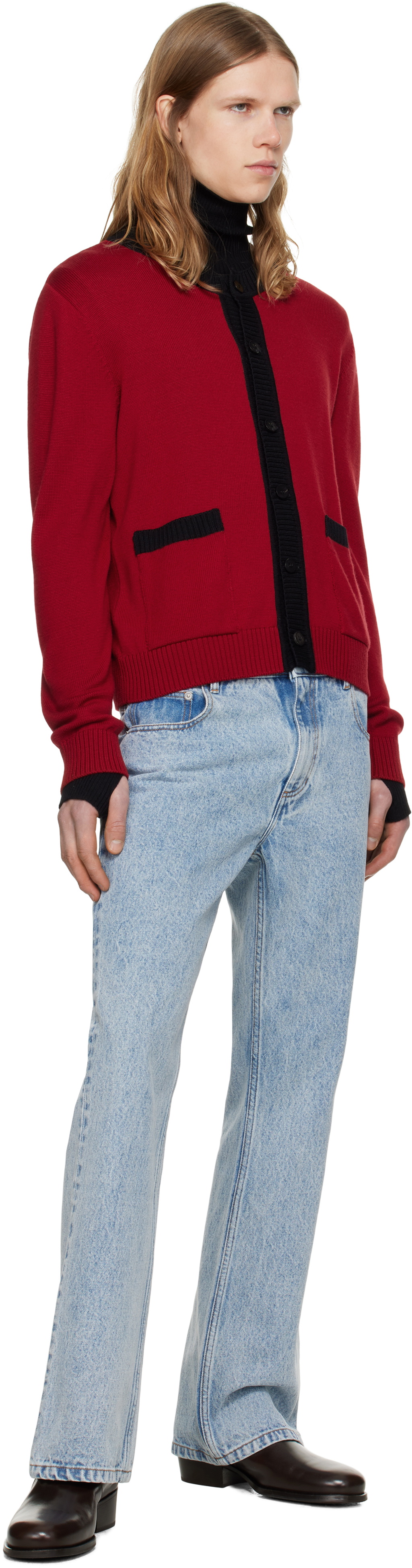 Ernest W. Baker Red Contrast Rib Cardigan