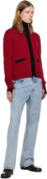 Ernest W. Baker Red Contrast Rib Cardigan