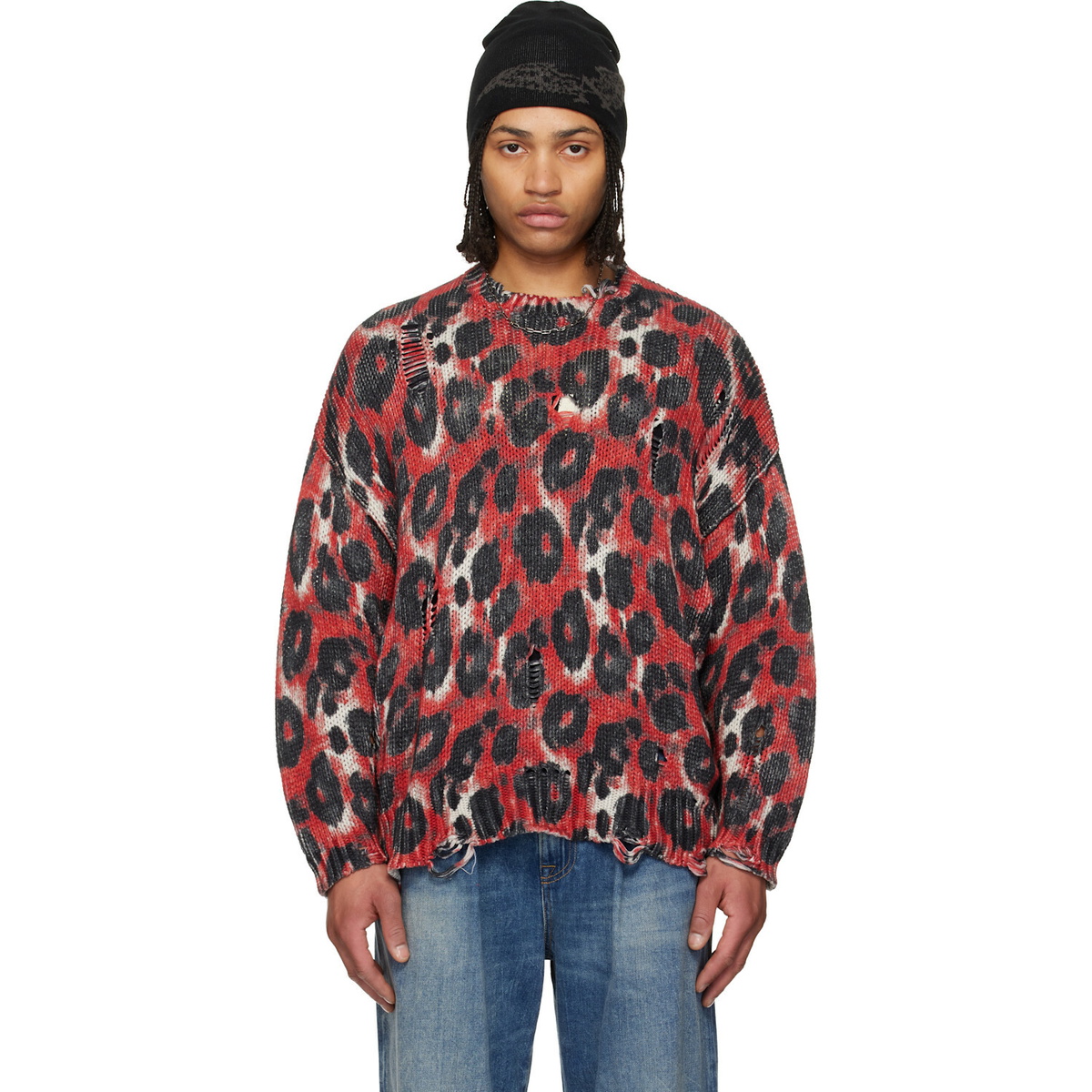 R13 Red & Black Printed Oversized Sweater