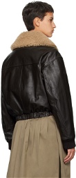 LEMAIRE Black Zip Leather Jacket
