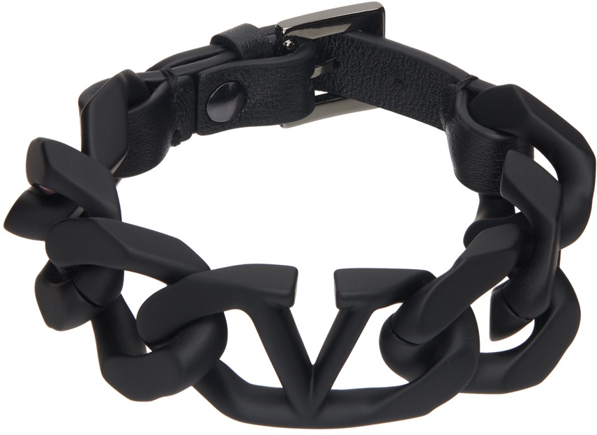 Photo: Valentino Garavani Black Curb Chain Leather Bracelet