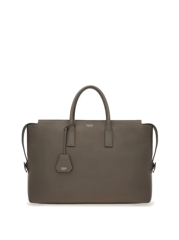 Photo: Ferragamo Mens Gancini tote bag in Grey