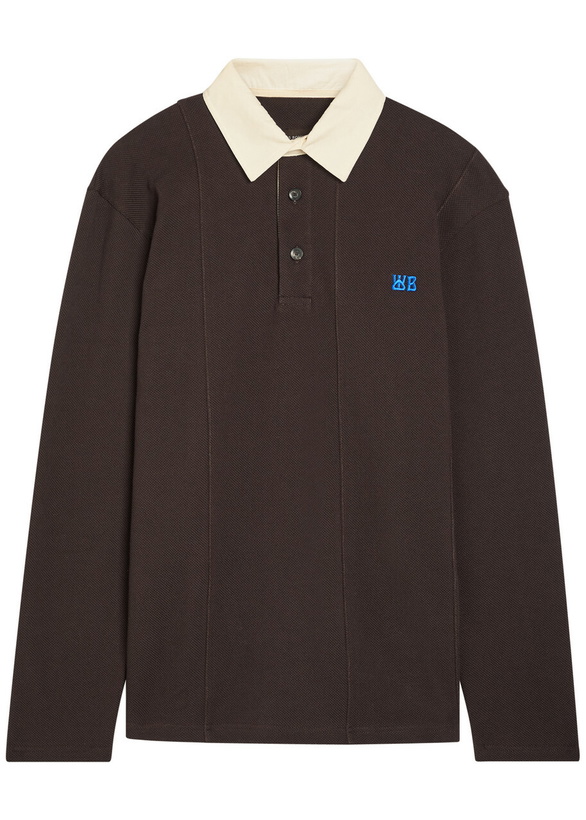 Photo: Wales Bonner City Logo Piqué Stretch-cotton Polo Shirt Dark Brown
