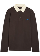 Wales Bonner City Logo Piqué Stretch-cotton Polo Shirt Dark Brown
