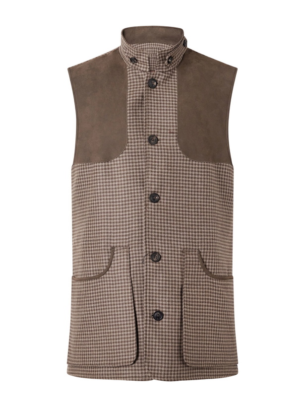 Photo: Purdey - Houndstooth Wool and Cashmere-Blend Tweed Gilet - Brown