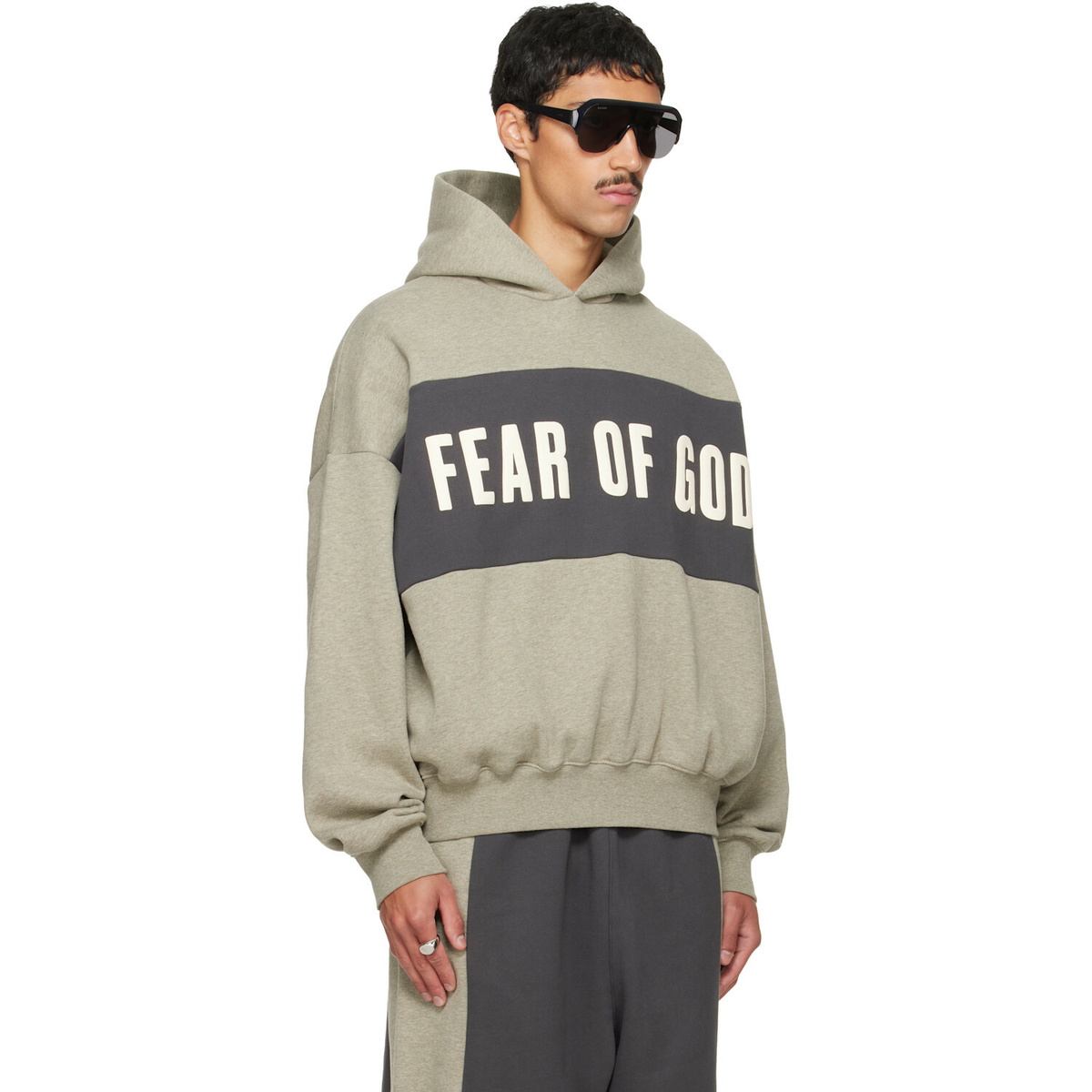 Fear of God ESSENTIALS Gray Cropped Relaxed Paneled Hoodie