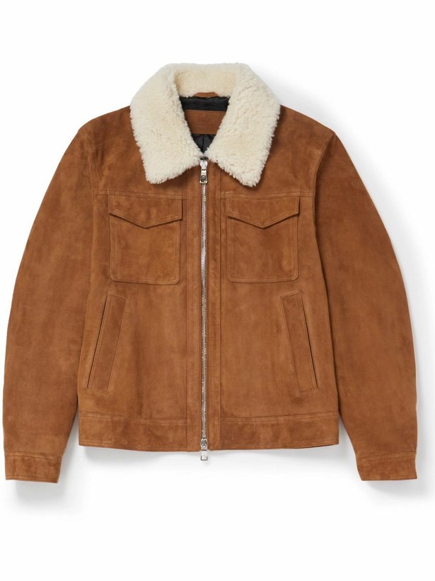 Photo: Mr P. - Shearling-Trimmed Suede Trucker Jacket - Brown