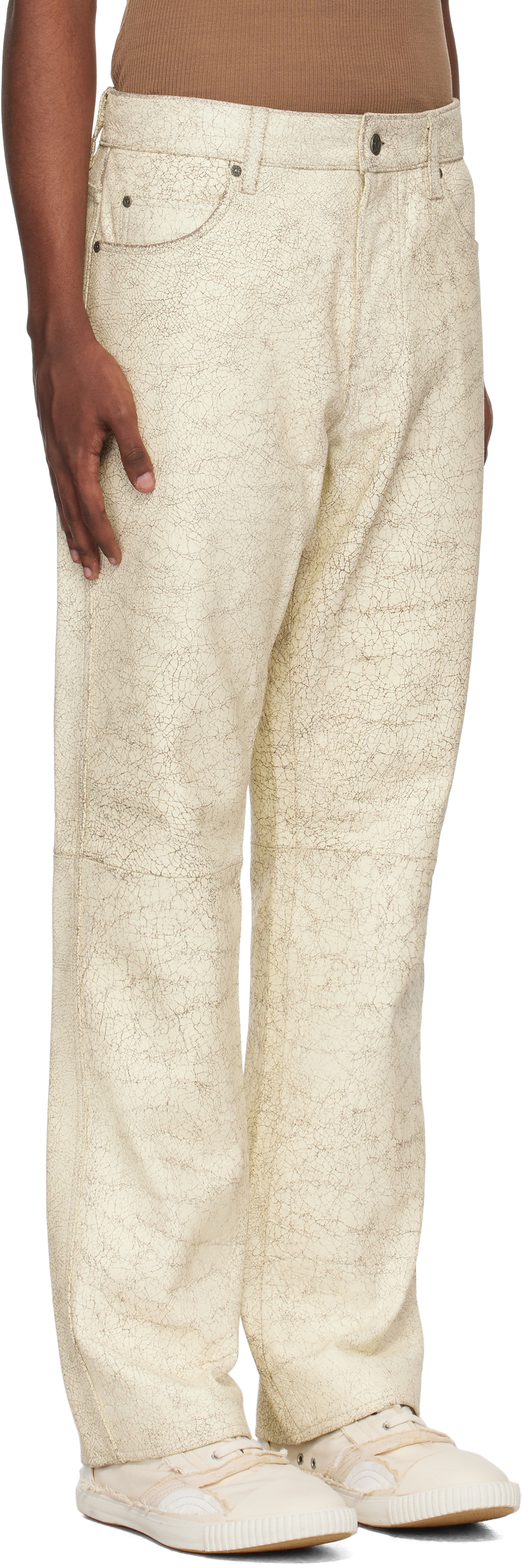 GUESS USA Off-White Crackle Leather Pants