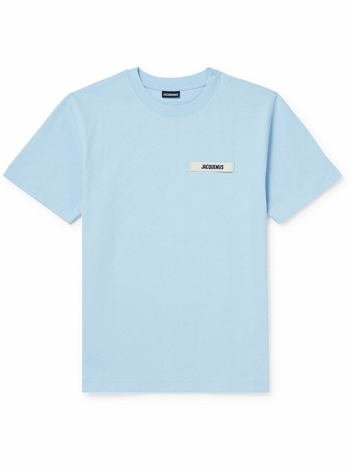 Photo: Jacquemus - Grosgrain-Trimmed Logo-Embroidered Cotton-Jersey T-shirt - Blue