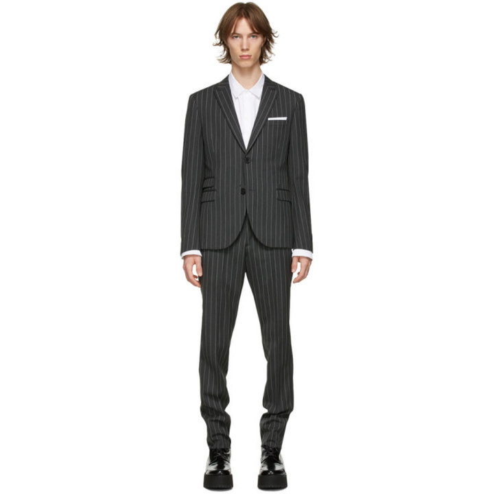Photo: Neil Barrett Grey and White Wool Stripe Slim Fitted Suit