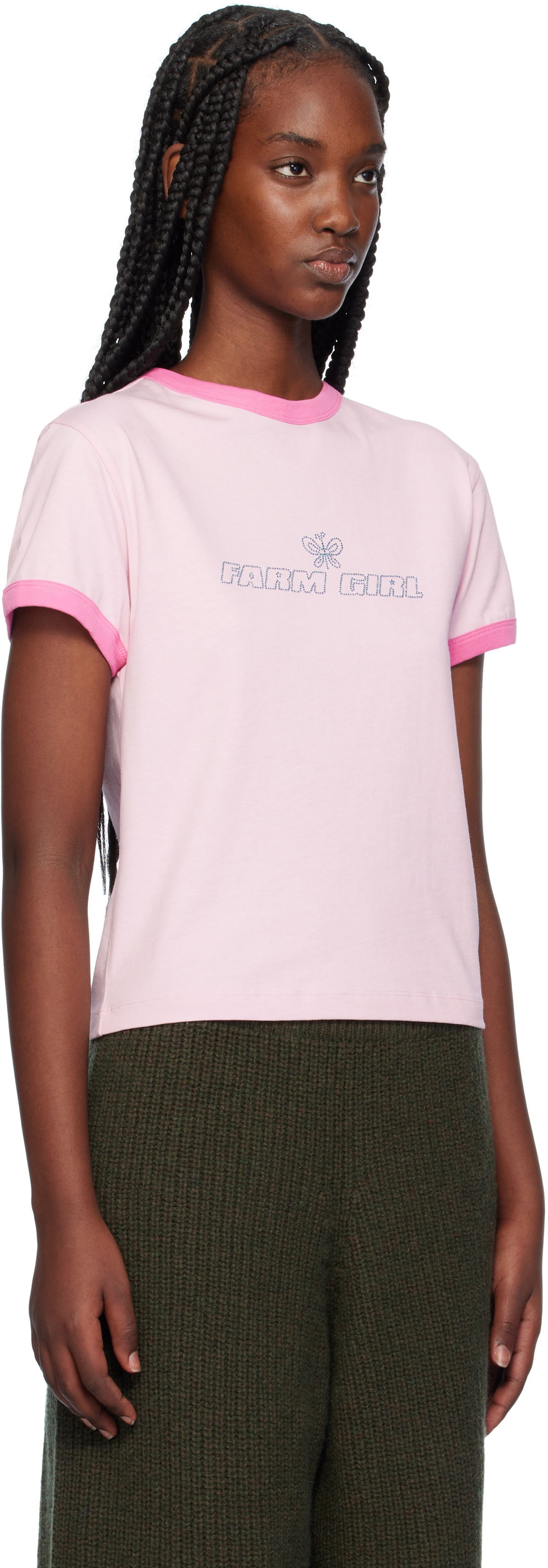 Sky High Farm Workwear Pink 'Farm Girl' Ringer T-shirt