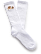 Palm Angels - Embroidered Ribbed Cotton-Blend Socks - White