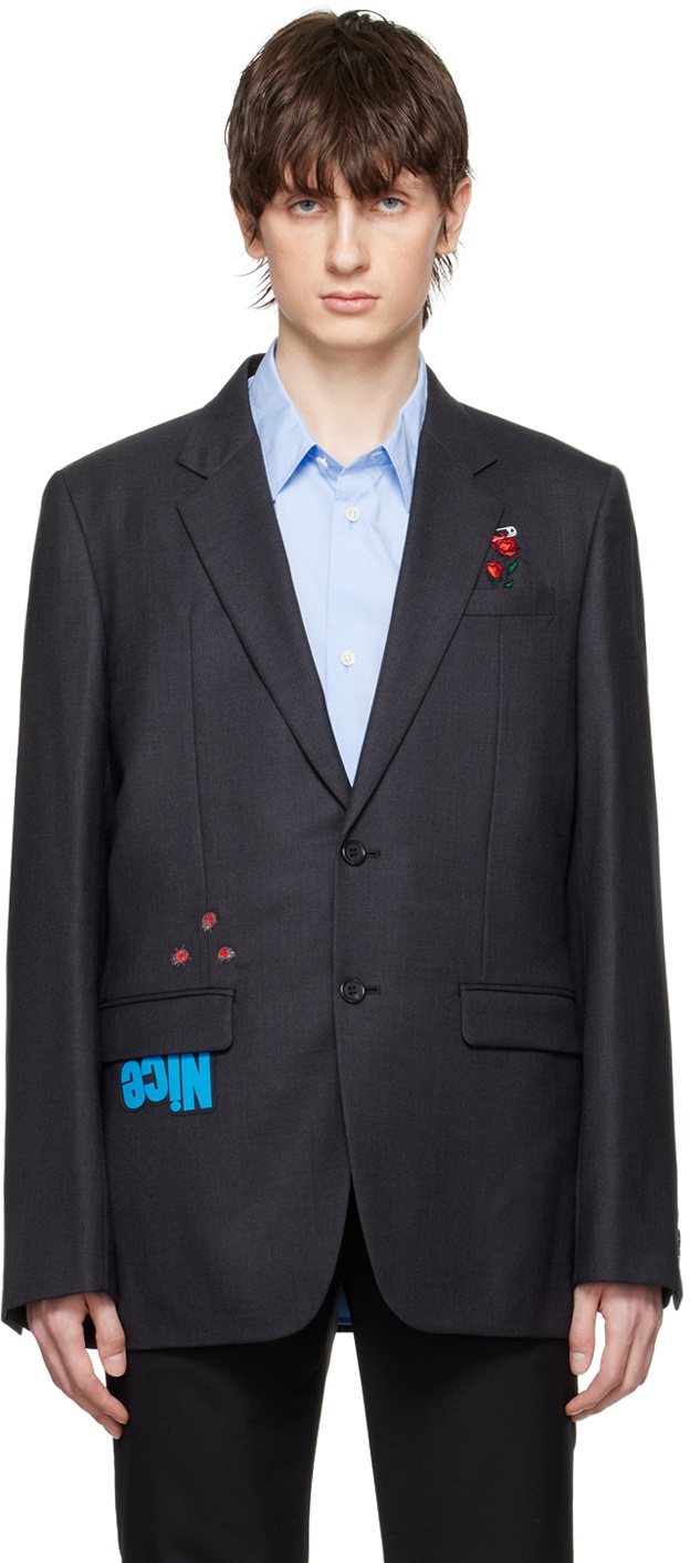 UNDERCOVER Gray Embroidered Blazer
