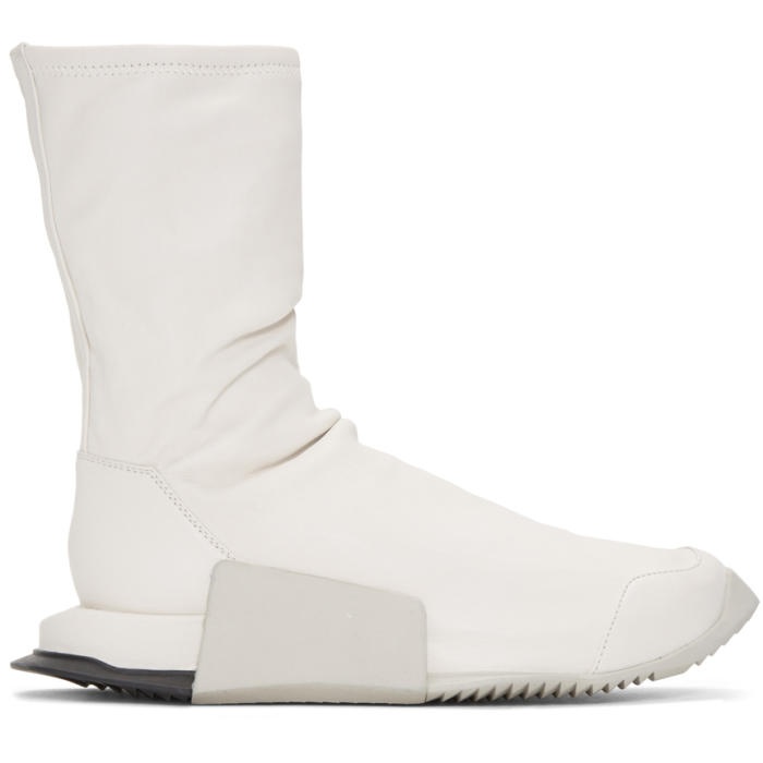 Photo: Rick Owens Ivory adidas Orginals Edition Leather Level Sock Mid-Calf Sneakers 