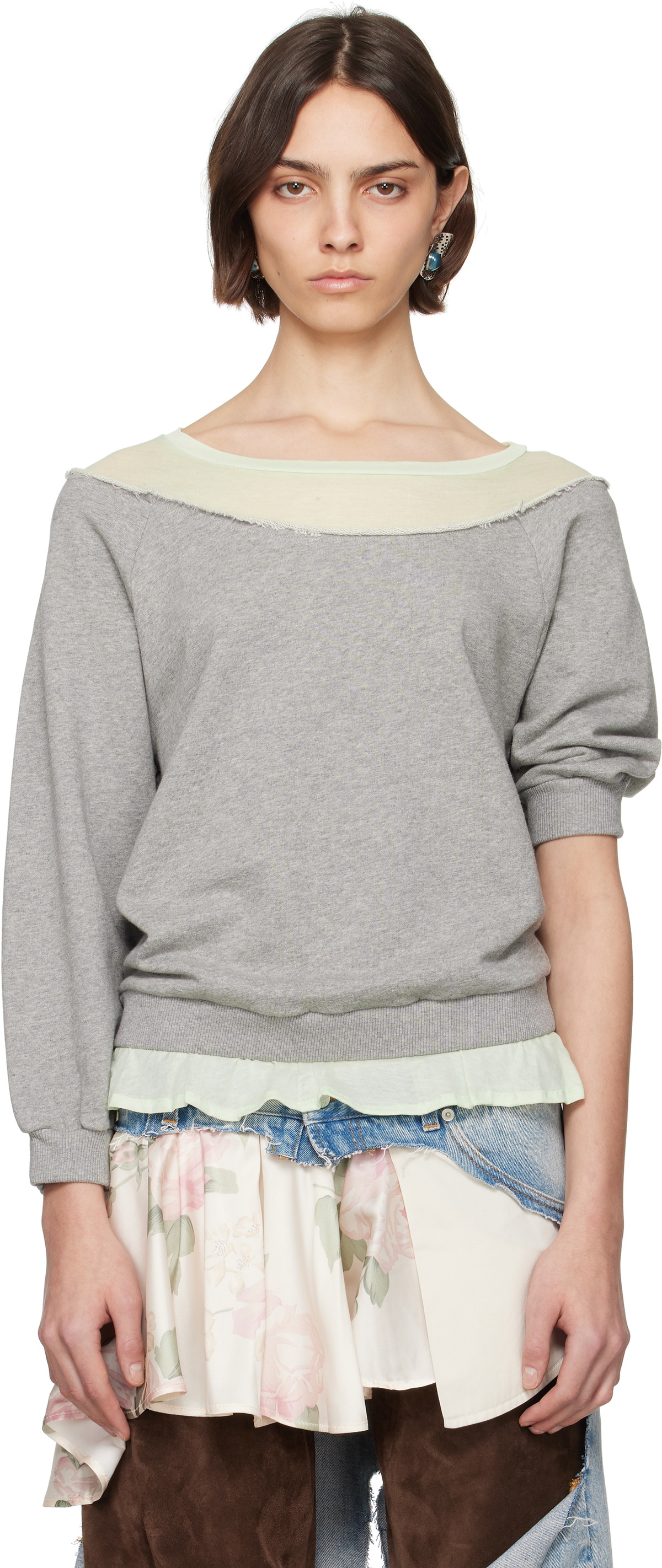 ALL-IN Gray Off Shoulder Sweatshirt