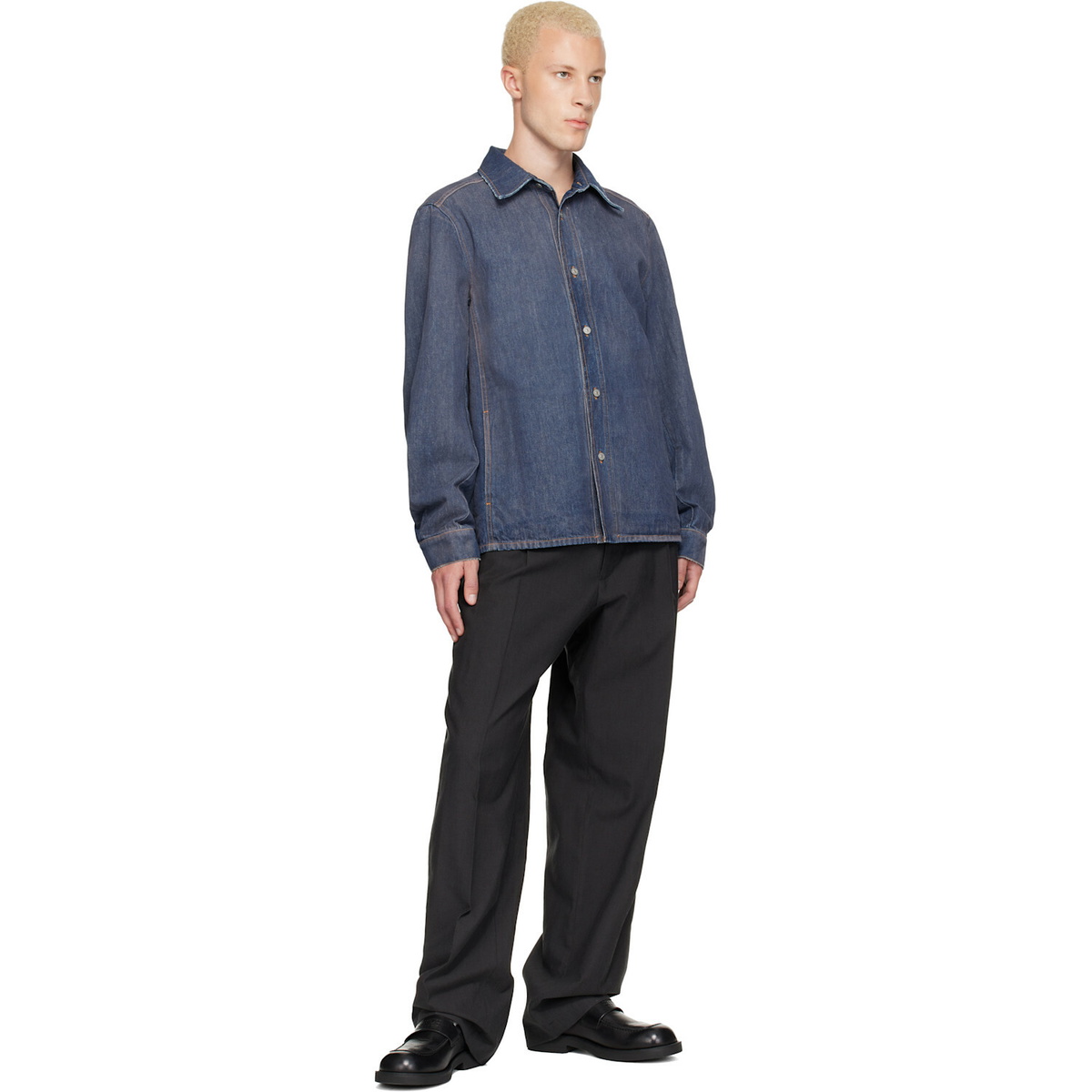 MM6 Maison Margiela Blue Long-Sleeved Denim Shirt