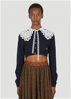 Lace Collar Cropped Cardigan in Blue