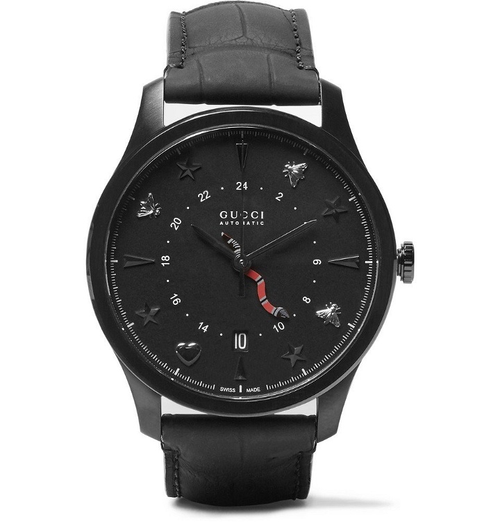 Photo: Gucci - G-Timeless 40mm PVD and Alligator Watch - Men - Black