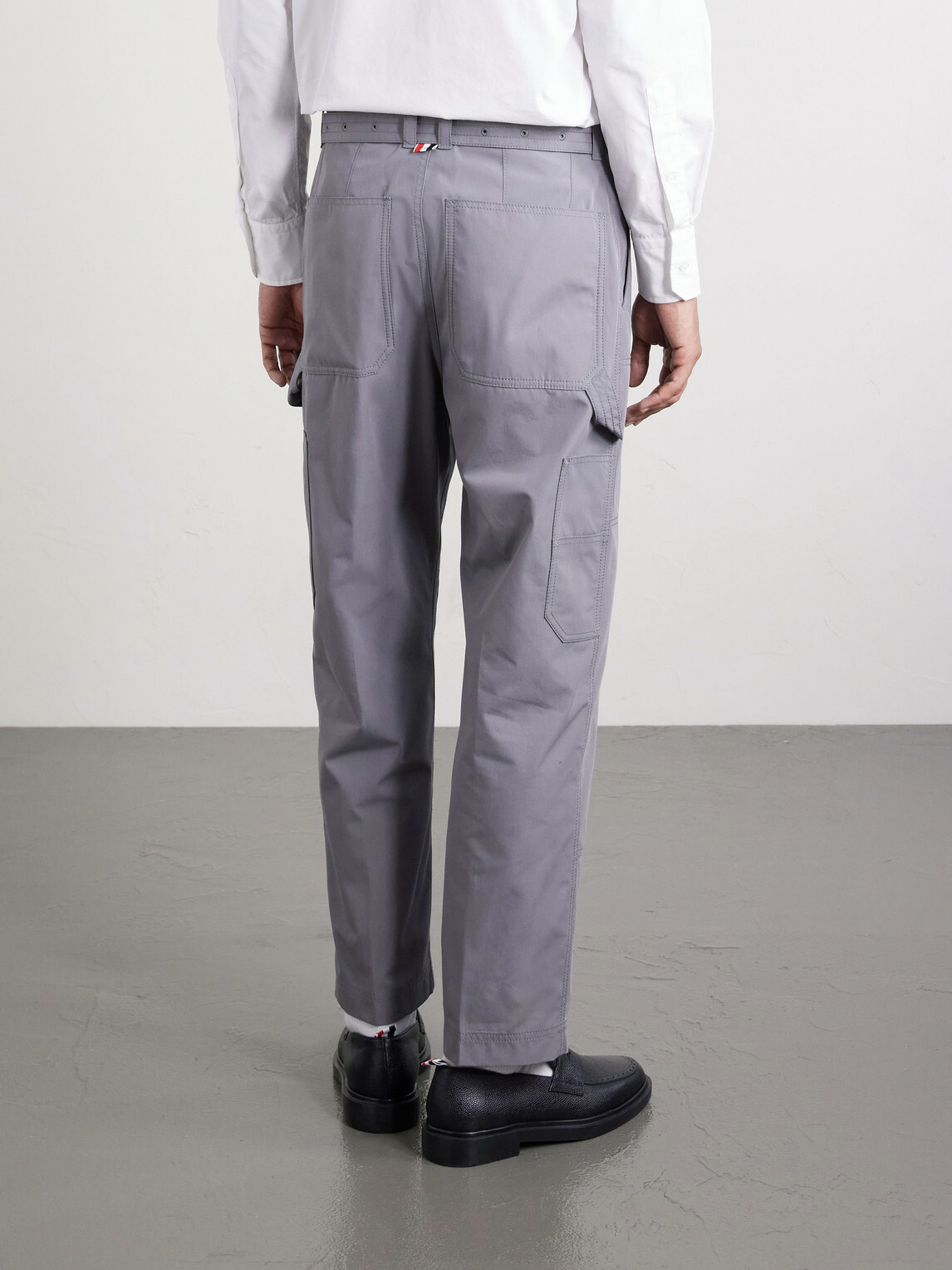 Thom Browne - Carpenter Cropped Straight-Leg Belted Cotton Trousers - Gray
