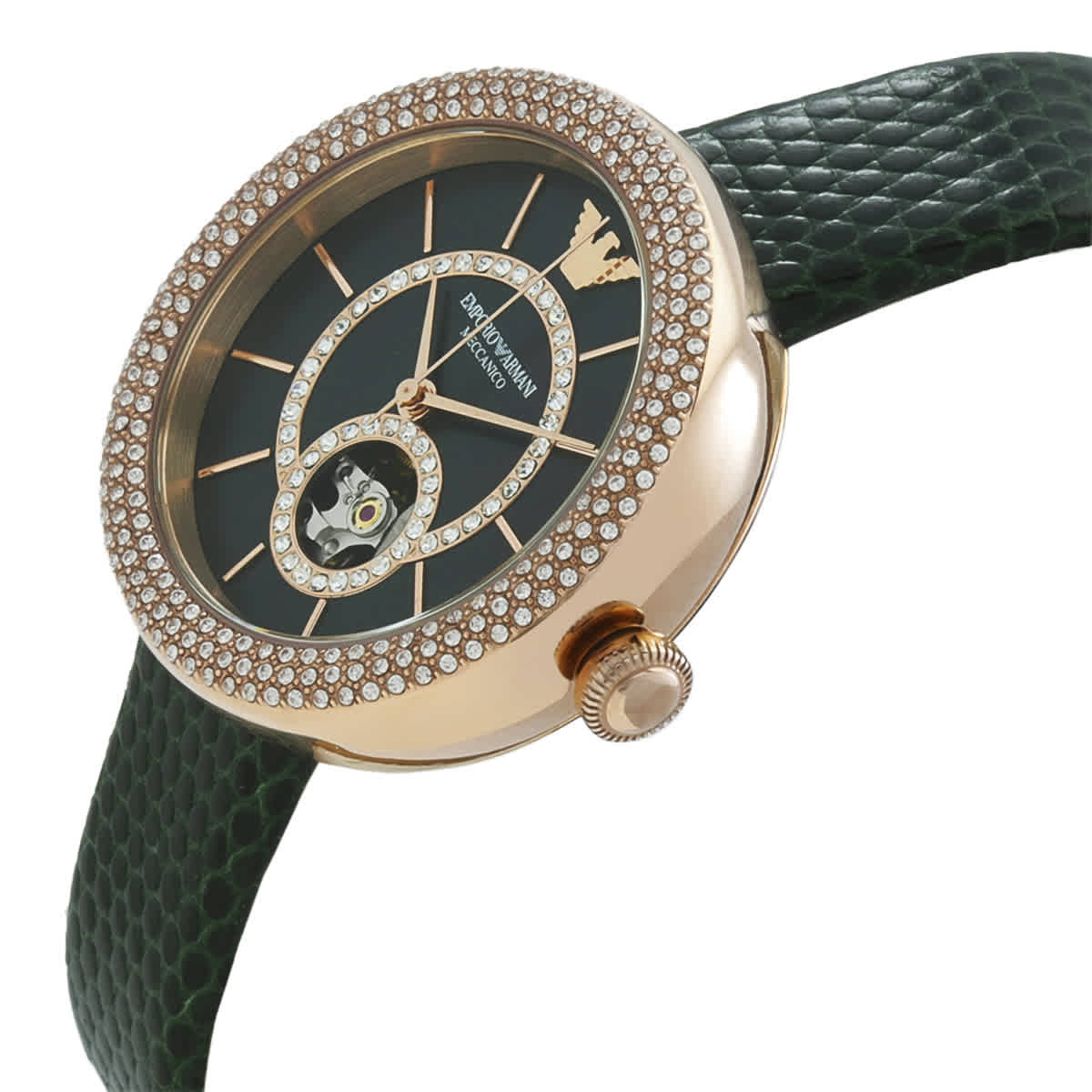 Emporio Armani Automatic Crystal Black Mother of Pearl Dial Ladies ...