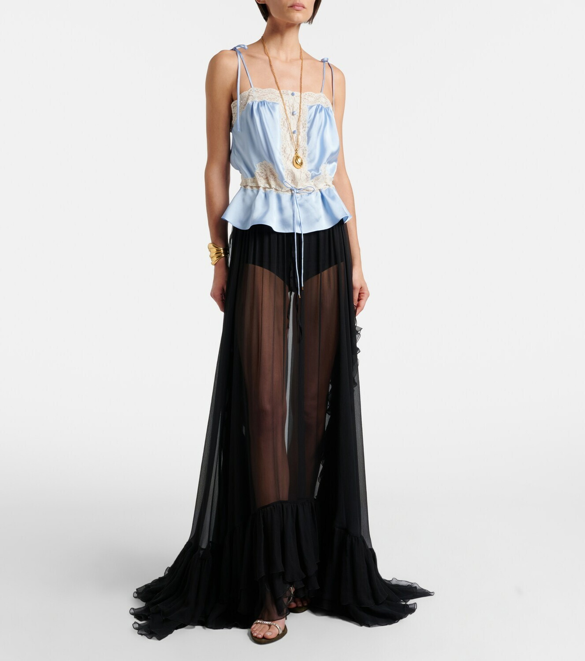 Chloé Ruffled sheer silk maxi skirt
