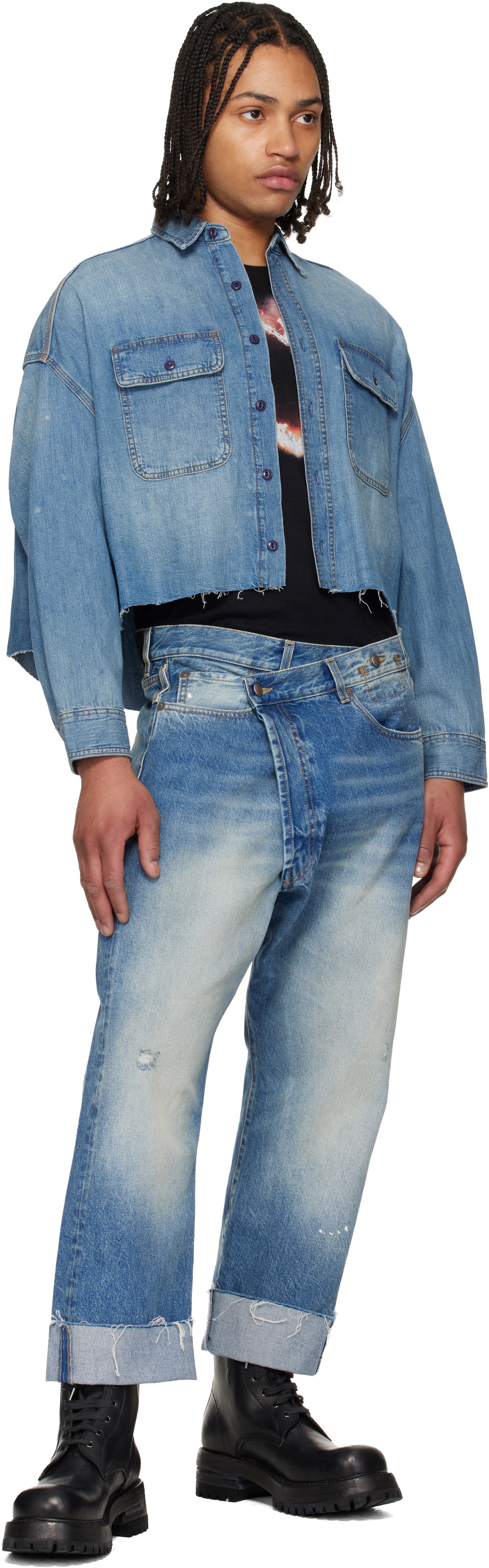 R13 Blue Cropped Denim Shirt