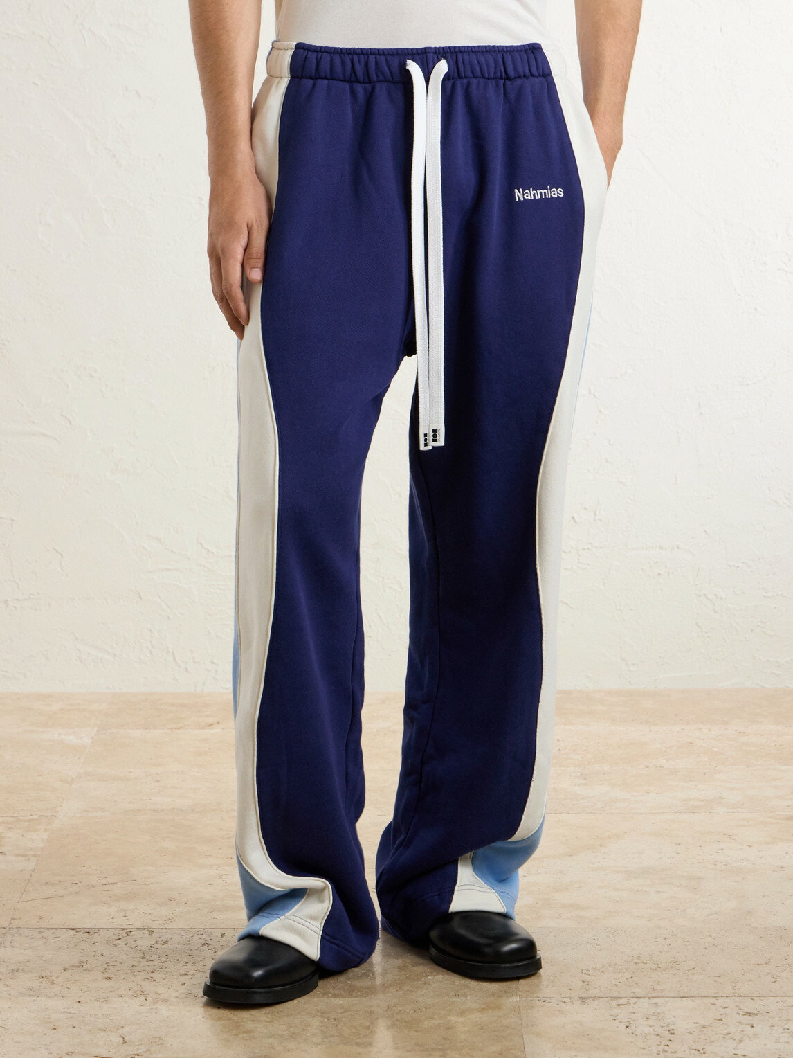 NAHMIAS - Ollie Wide-Leg Striped Cotton-Jersey Sweatpants - Blue