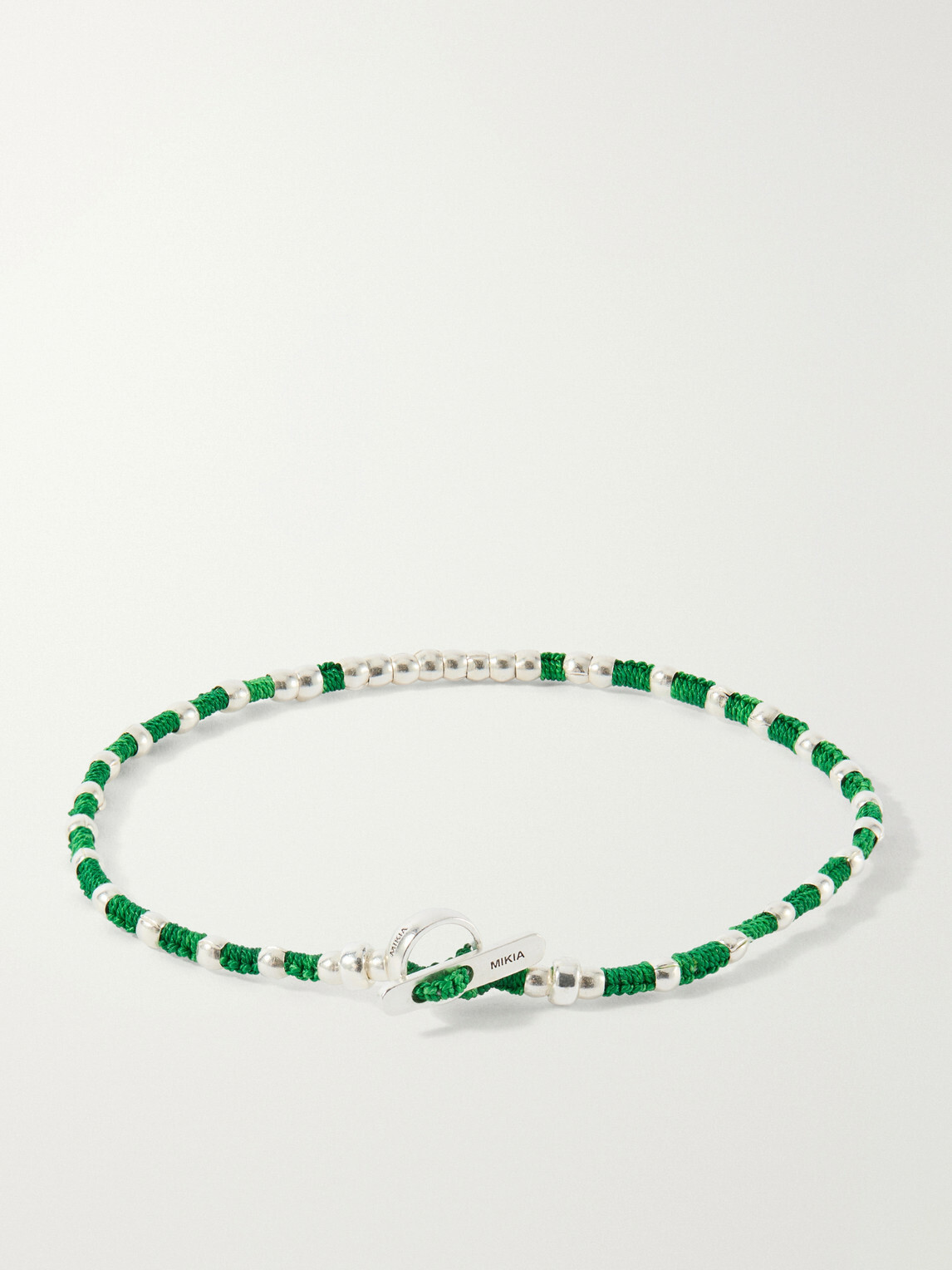 Mikia - Braided Cord and Sterling Silver Beaded Bracelet - Green