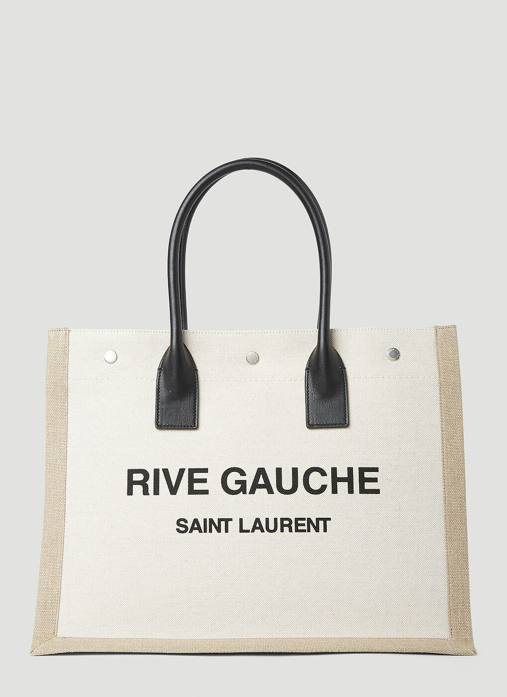 Saint Laurent Rive Gauche Medium White And Black Linen Tote Bag