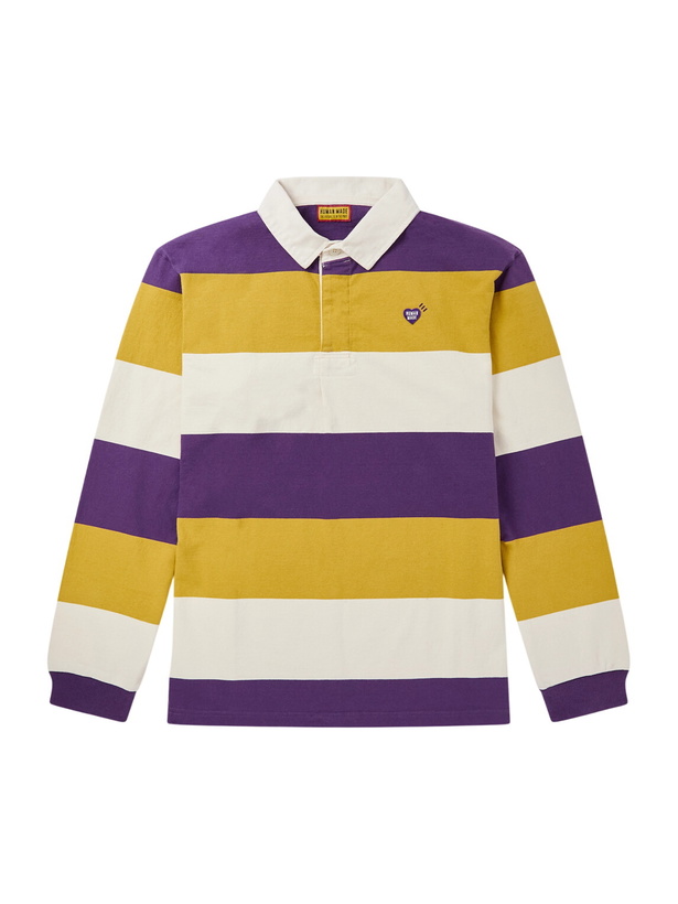 Photo: Human Made - Logo-Appliquéd Striped Cotton-Jersey Polo Shirt - Purple