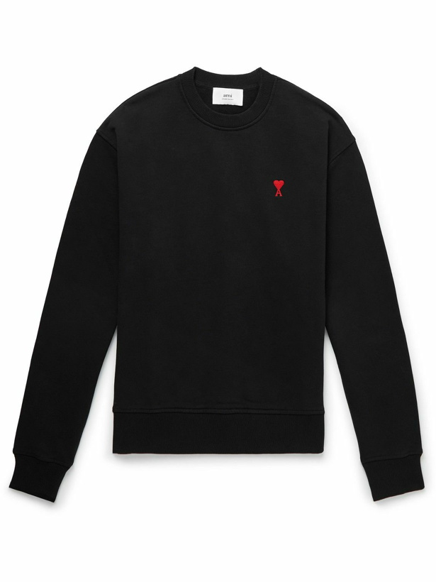 Photo: AMI PARIS - Logo-Embroidered Cotton-Jersey Sweatshirt - Black