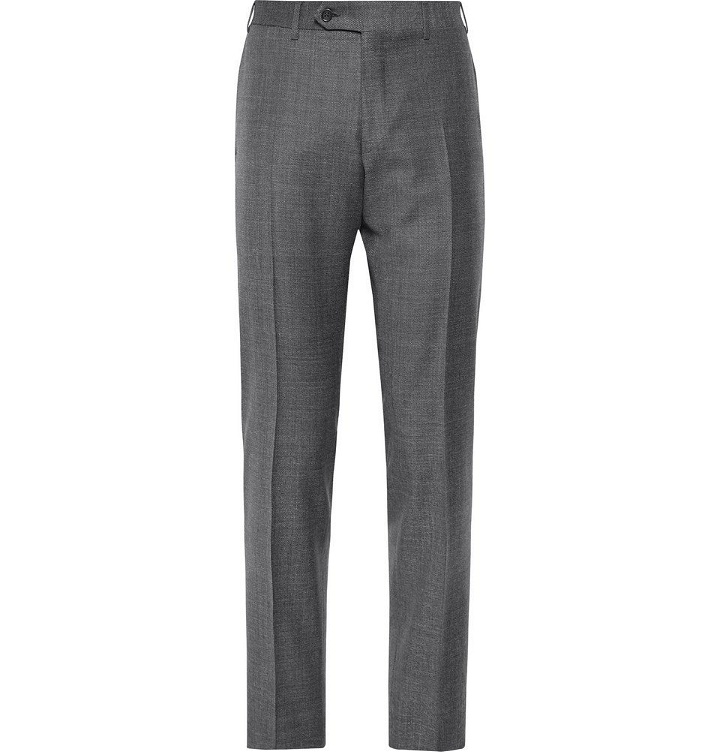 Photo: Canali - Dark-Grey Slim-Fit Mélange Wool-Sharkskin Suit Trousers - Men - Dark gray