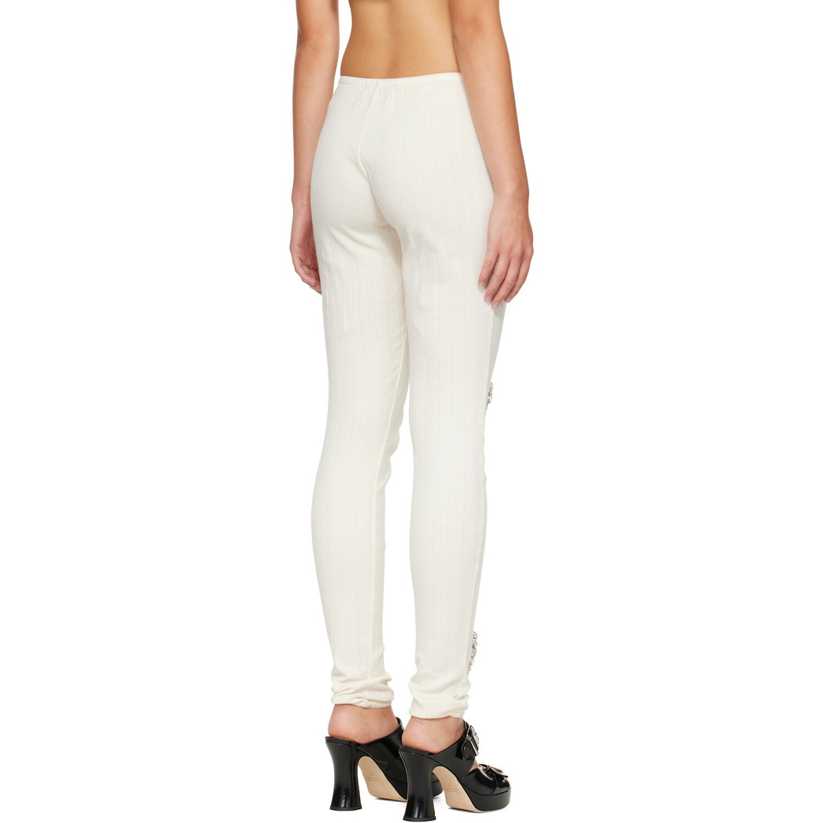 Simone Rocha Off-White Embellished Pointelle Ruffle Frill Leggings