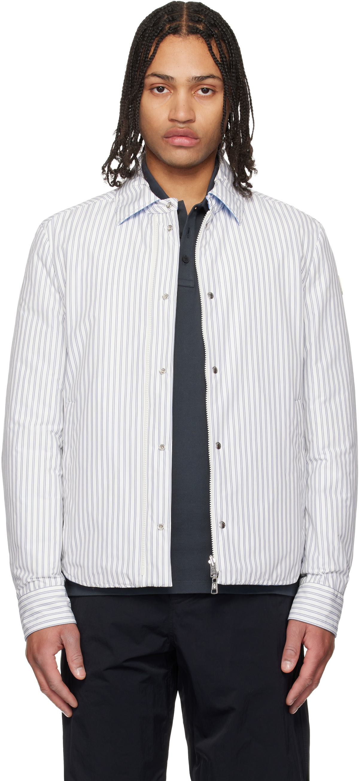 Moncler White & Blue Reversible Down Shirt Jacket
