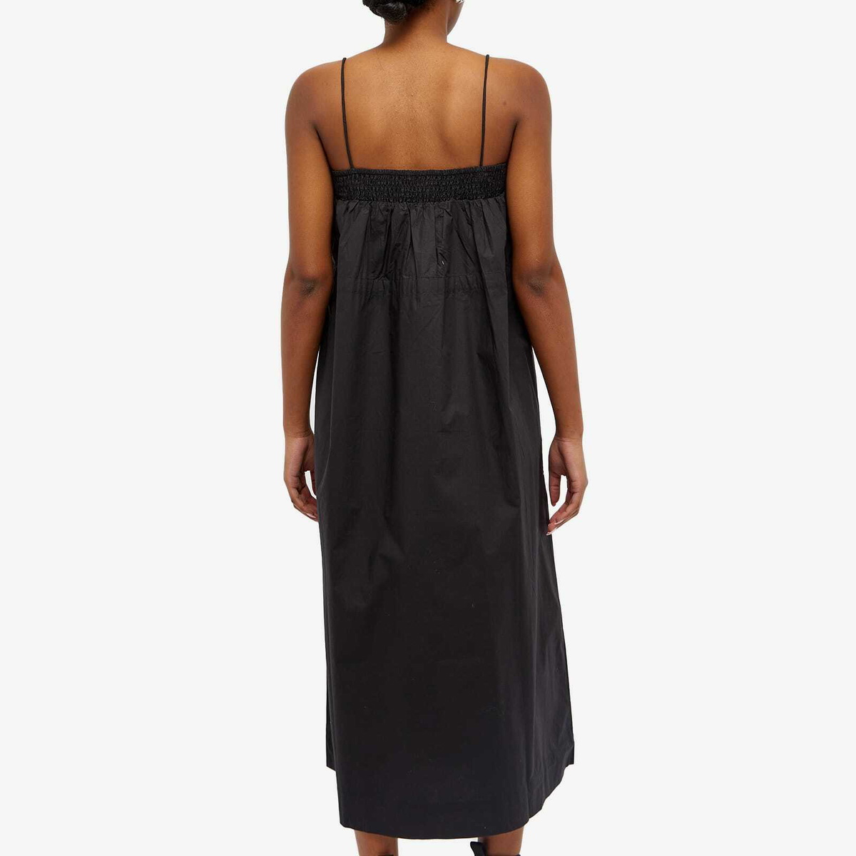 GANNI Women's Cotton Poplin Maxi Strap Dress in Black GANNI