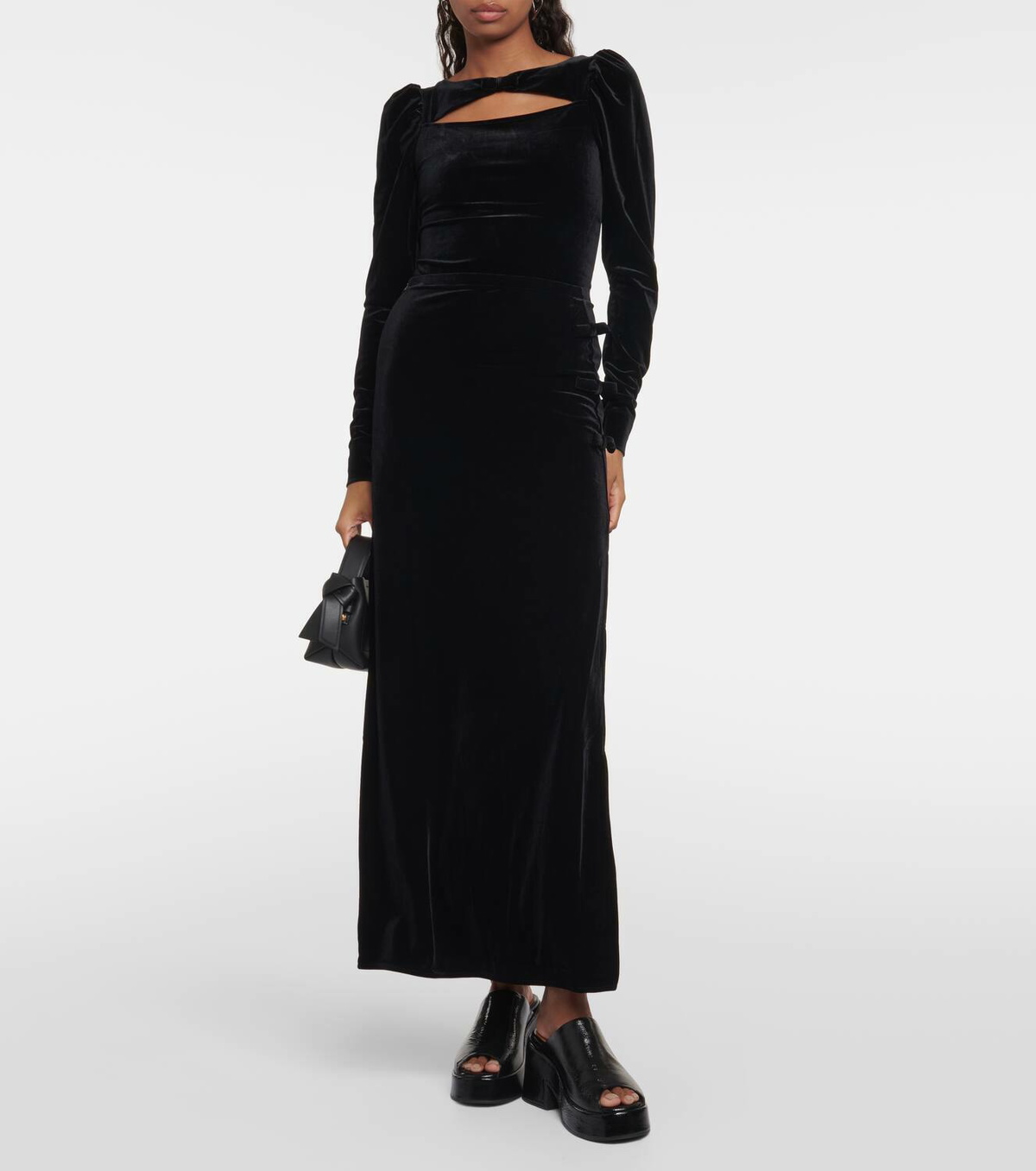 Ganni Bow-detail velvet jersey maxi skirt GANNI
