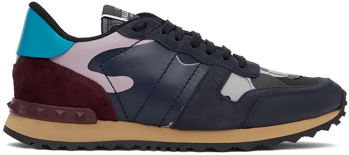 Photo: Valentino Garavani Navy & Pink Leather Camo Rockrunner Sneakers