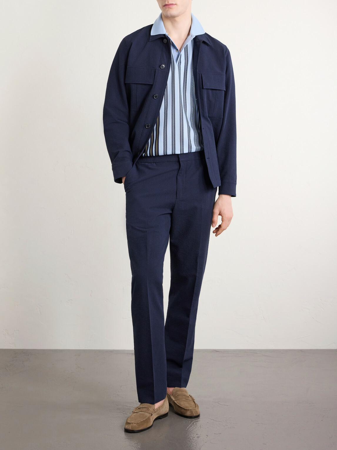 Paul Smith - Straight-Leg Cotton-Blend Seersucker Trousers - Blue
