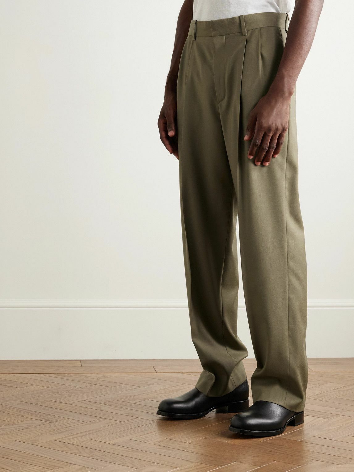 The Row - Zev Straight-Leg Pleated Virgin Wool-Twill Trousers - Neutrals