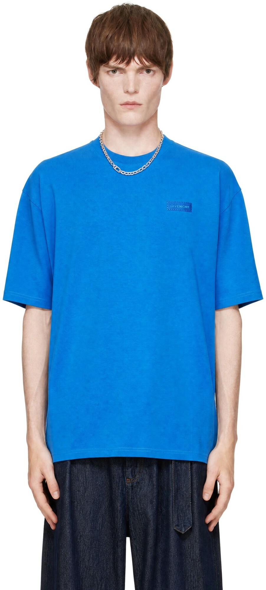 Givenchy Blue Cotton 'Givenchy' Patch T-shirt